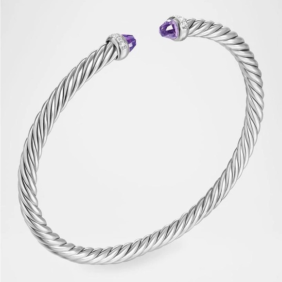 David Yurman Silver Bracelet with diamonds and Amethyst.